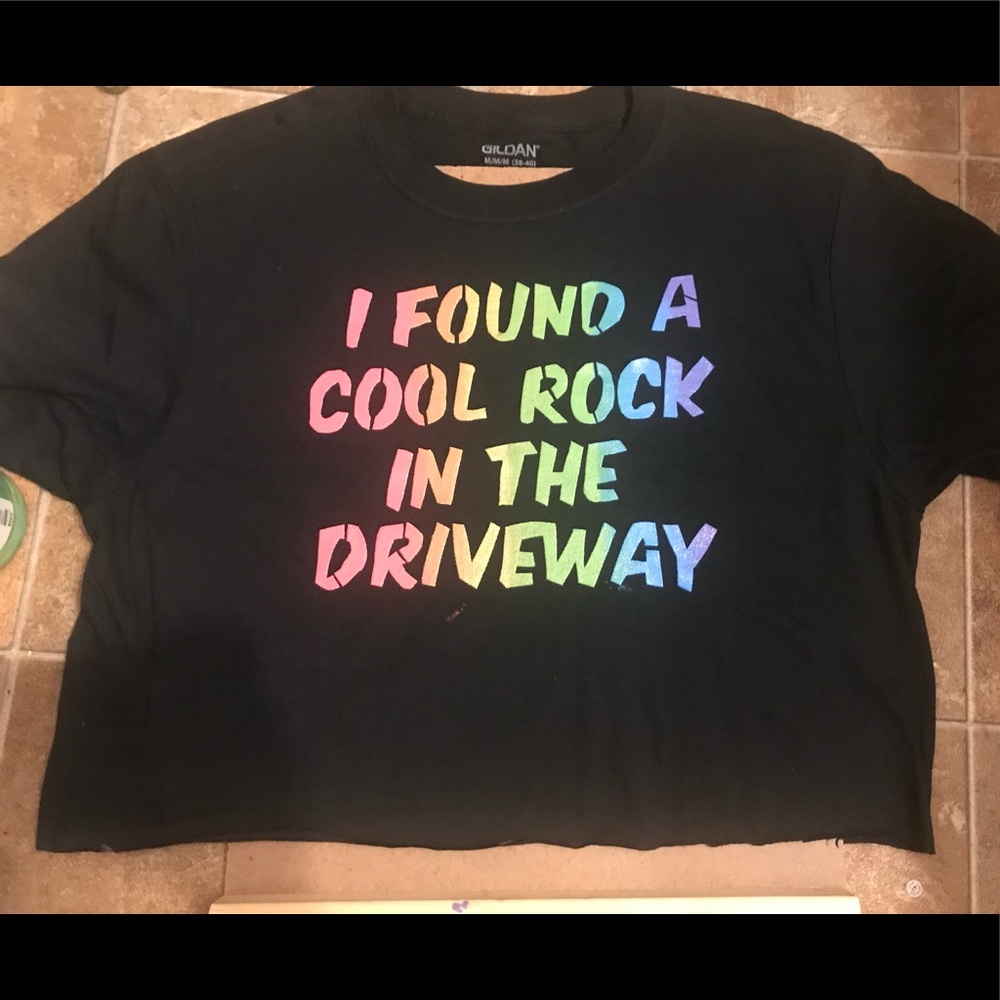 “I found a cool rock in the driveway” shirt.